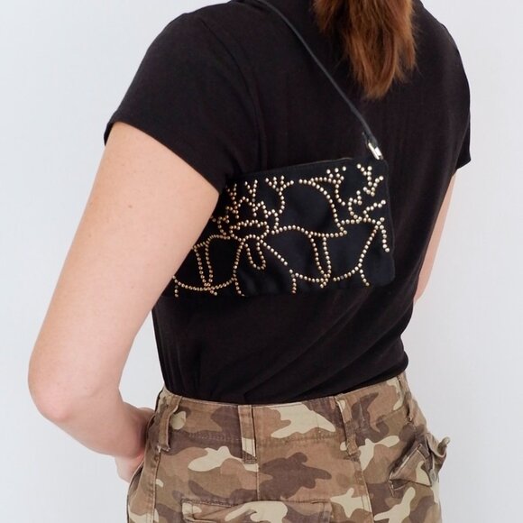 Authentic Preowned Valentino Black Satin Gold Studded Shoulder Bag - Picture 8 of 8